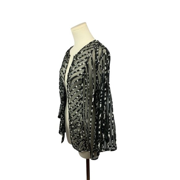 Chicos Sheer Black & White Striped Open Cardigan Jacket Size 3 - Picture 3 of 6